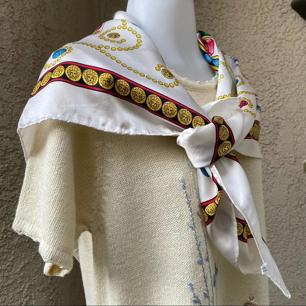 Vintage large multicolored Versace silk scarf